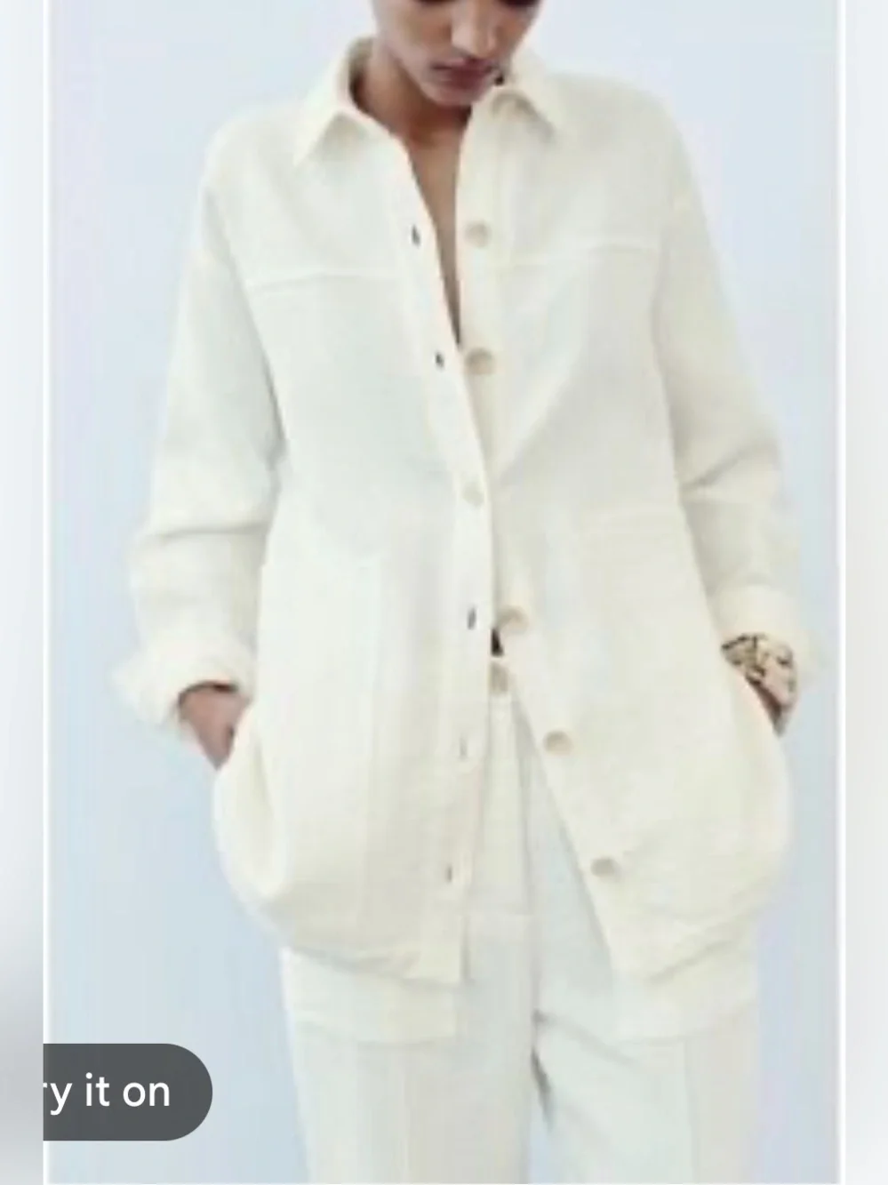Zara Cream Button-Front Overshirt matching pants